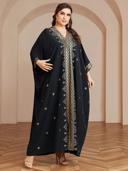 Plus o'lcham polyester V-shakli kaftan, tassellar va batwing qo'llari bilan
