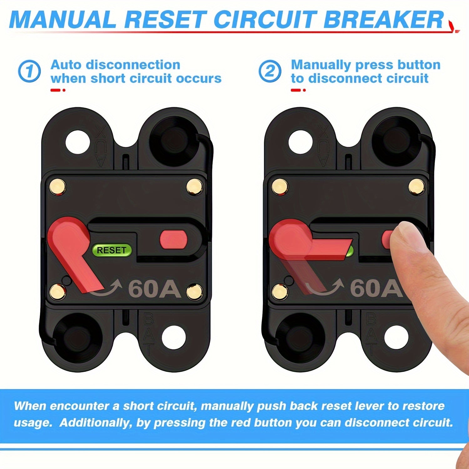 50A 12V-48V DC Circuit Breaker In-Line Fuse Auto Car Marine Manual Reset