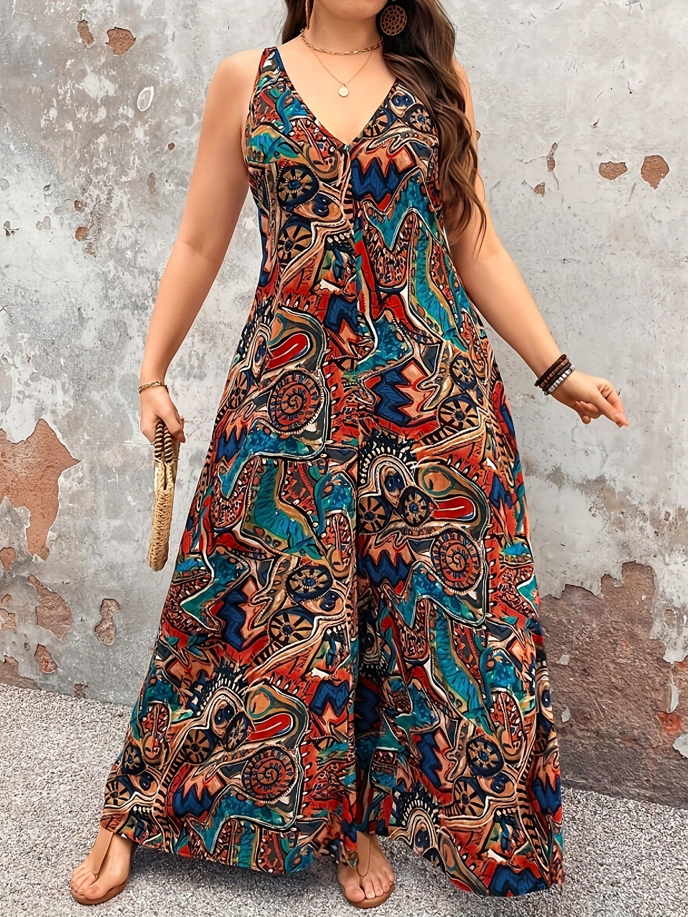 Plus Size Women's V-Neck Maxi Dress Floral Wrap Long Dress for Party Casual