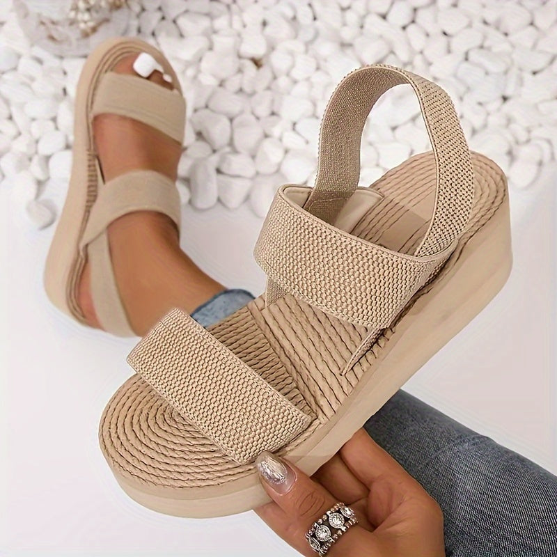 Women's Wedge Sandals Open Toe Elastic Band Casual Beach Shoes