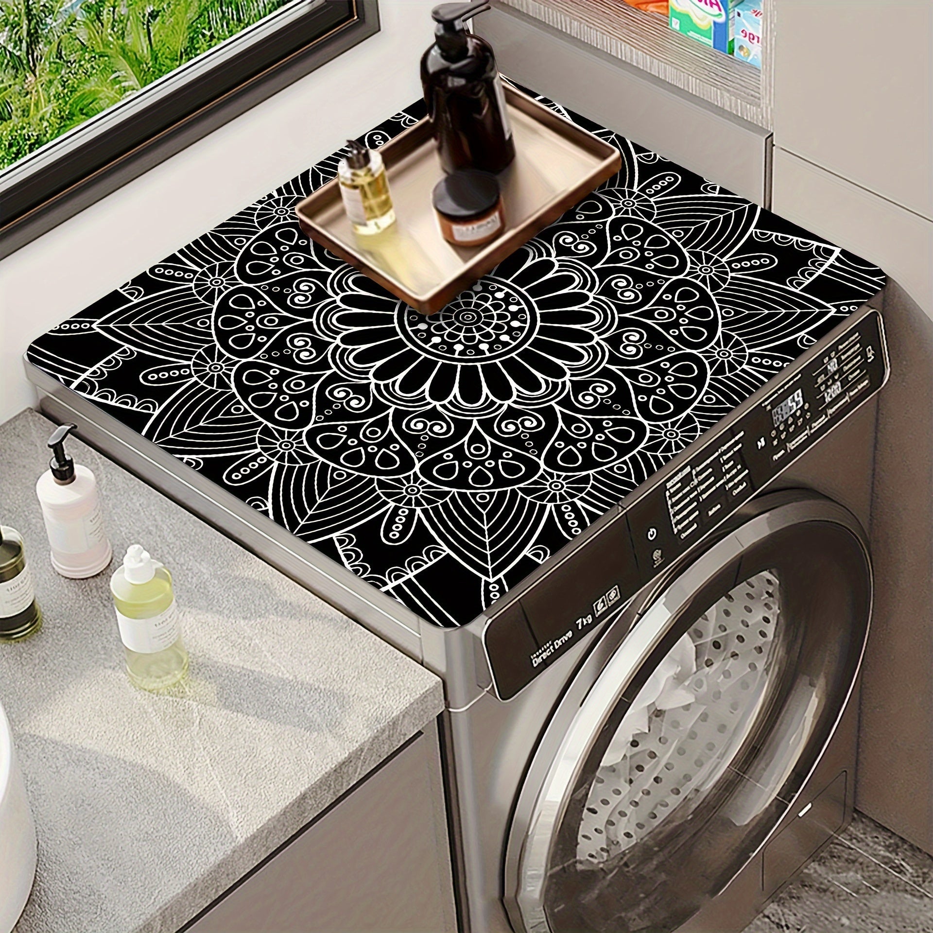 Absorbent Dust Cover for Washing Machines and Furniture Classic Plaid Mandala Design