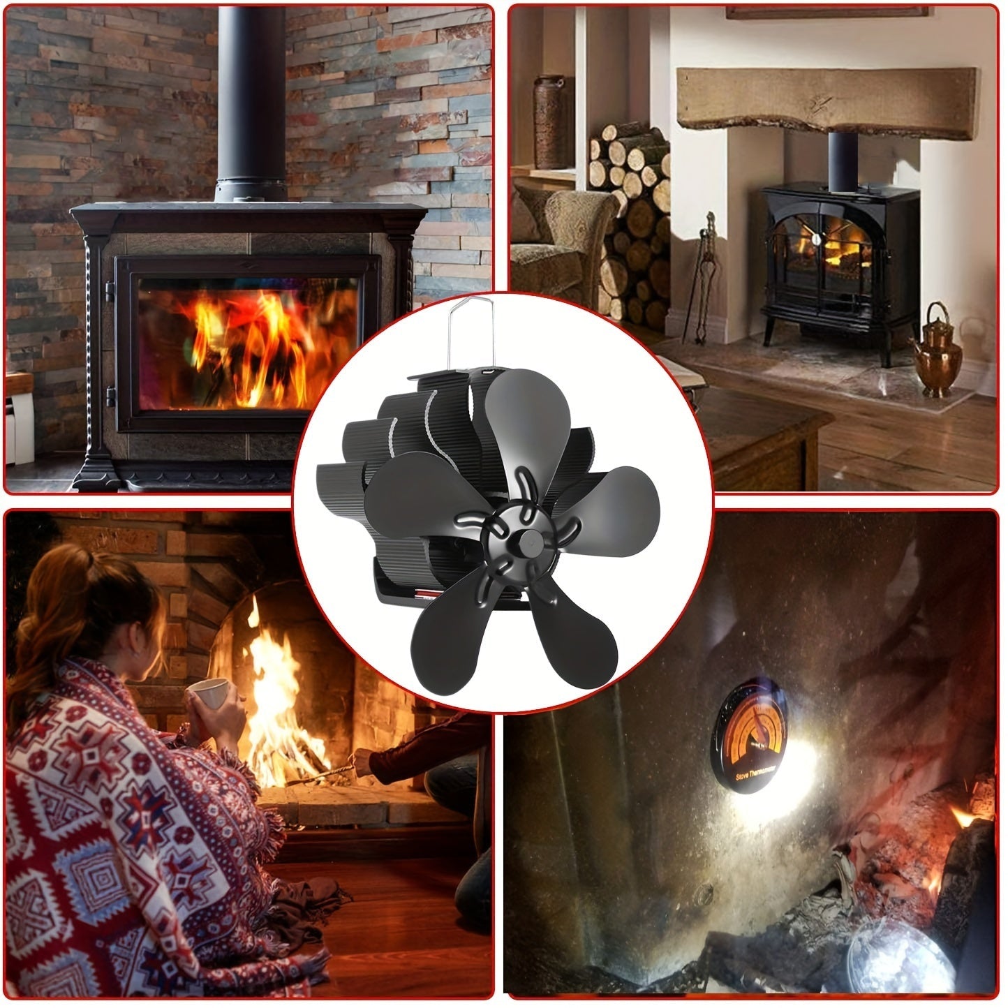 Wood Stove Fan Heat Powered Brushed Aluminum Portable Quiet Air Flow