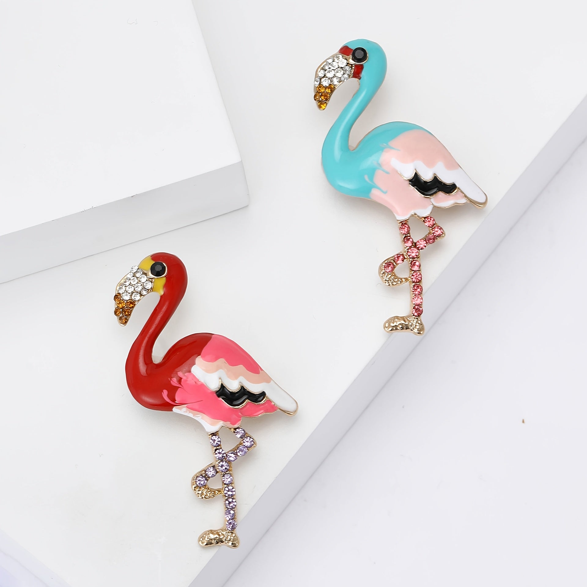 Flamingo Cartoon Brooch with Rhinestones Animal Shape Pin Jewelry