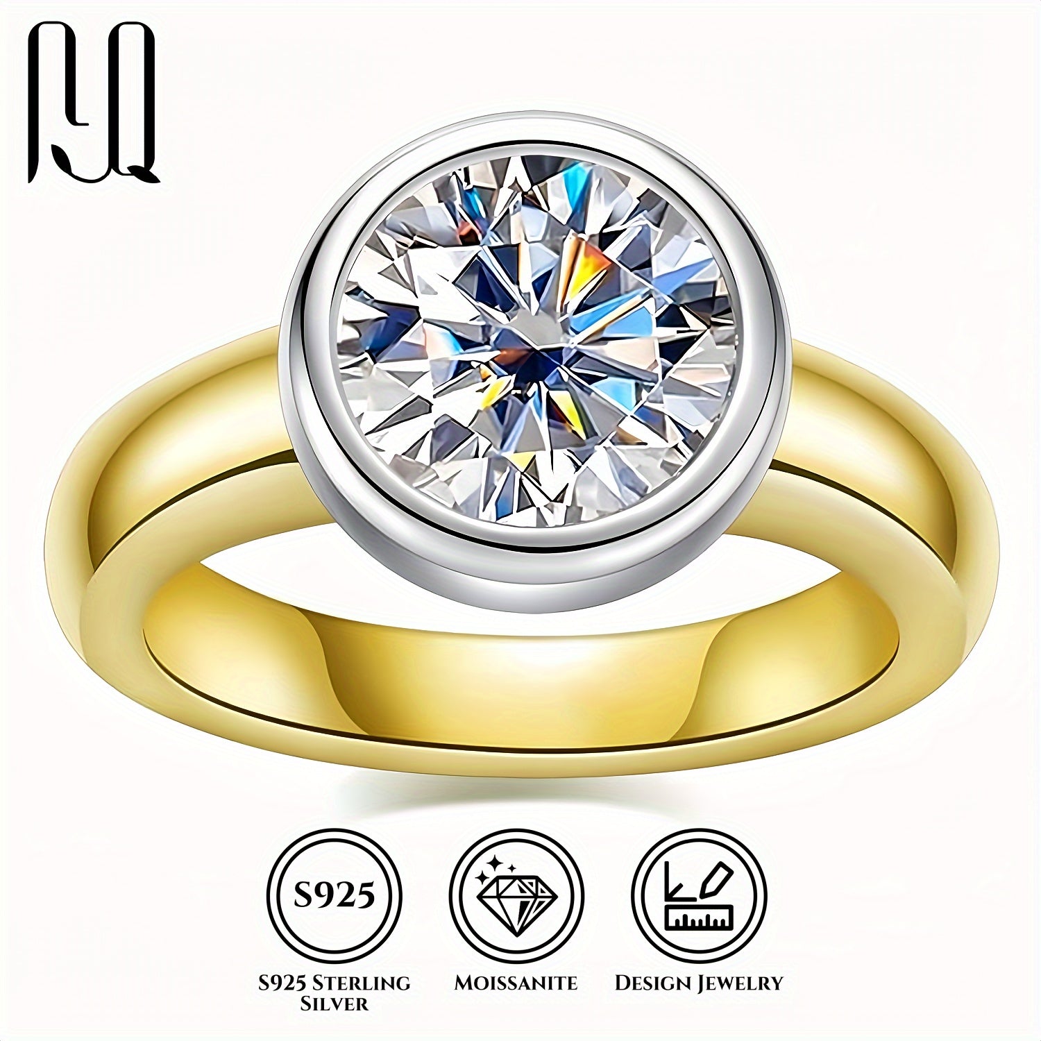 Minimalist Moissanite Wedding Band Sterling Silver Gold Plated Round Cut Gift for April Birthdays