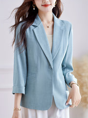 Plus Size Women’s Beige H-Silhouette Blazer Long Sleeve Casual to Semi-Formal