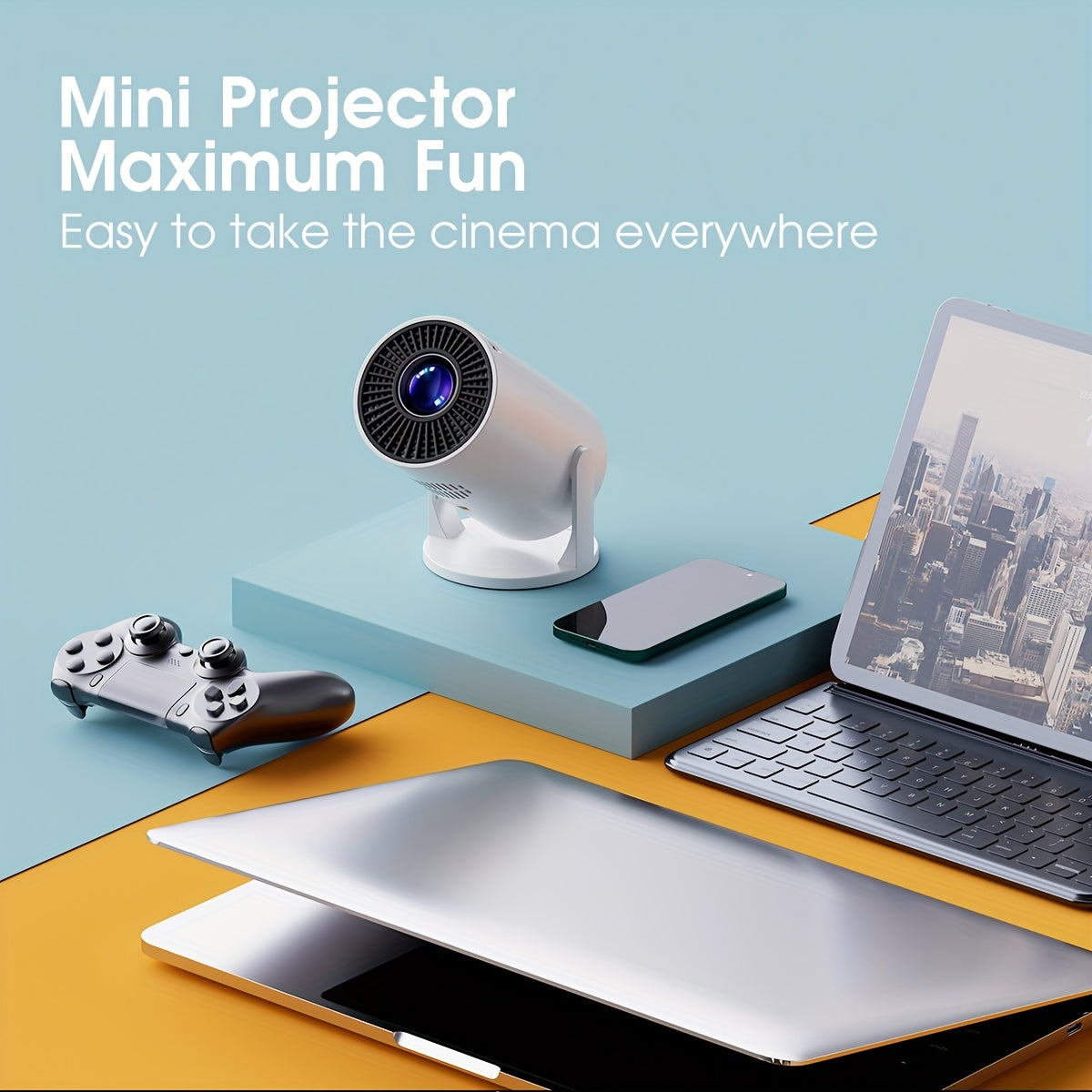 Mini Portable Projector with Wired Speakers 1080P HD Large Screen