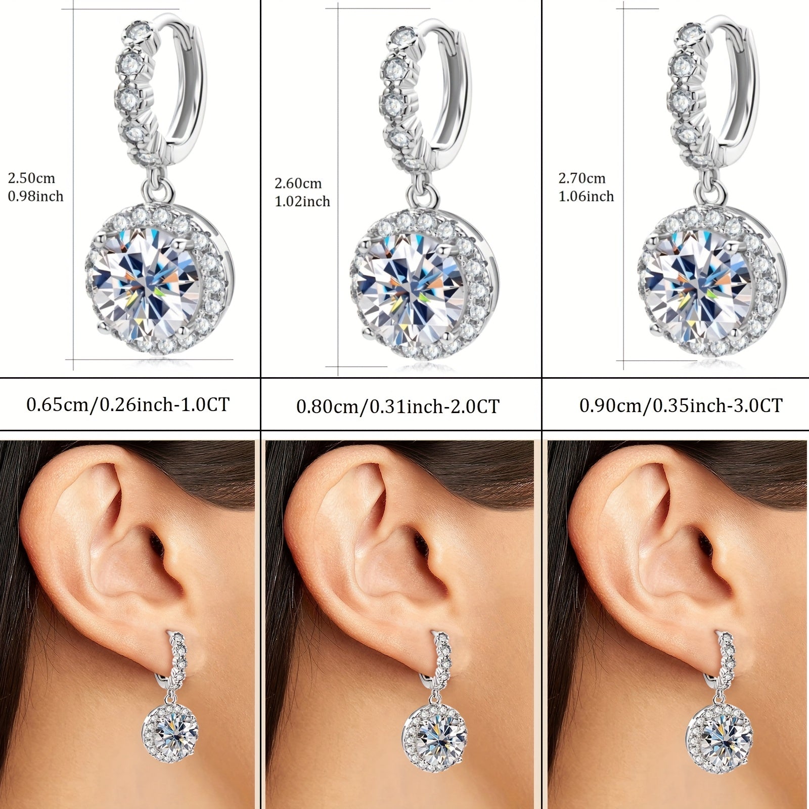 Sterling Silver Hoop Earrings with Synthetic Moissanite in 14K Gold Plating for Wedding Party Holiday