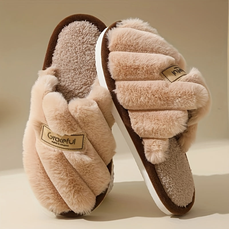 Women's Plush Faux Rabbit Fur-Lined Slip-On Indoor House Shoes