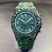 Men's Green Rhinestone Party Watch with Date Quartz Luxury Fashion Clock