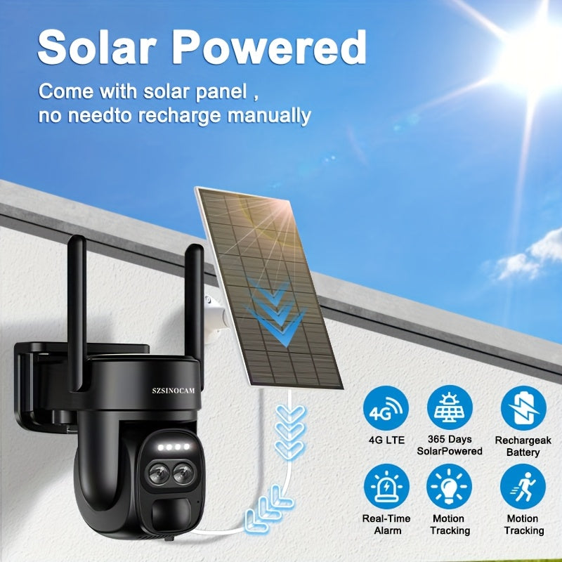1080P Solar-Powered 4G LTE Outdoor Security Camera with Night Vision Motion Detection PTZ Two-Way Audio SD Cloud Storage