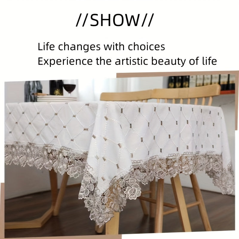 Plaid Lace Macrame Tablecloth Waterproof Stain-Resistant Washable for Picnic Wedding Party