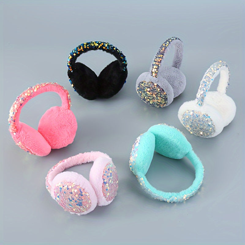 Plush Cartoon Earmuffs for Winter Warmth and Fashion with Sequins