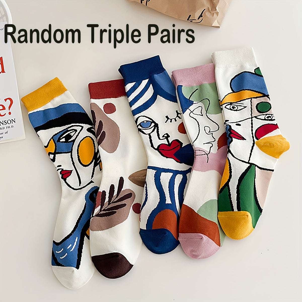 Women's Cotton Blend Mid-Calf Socks with Geometric Pattern 3-Pack