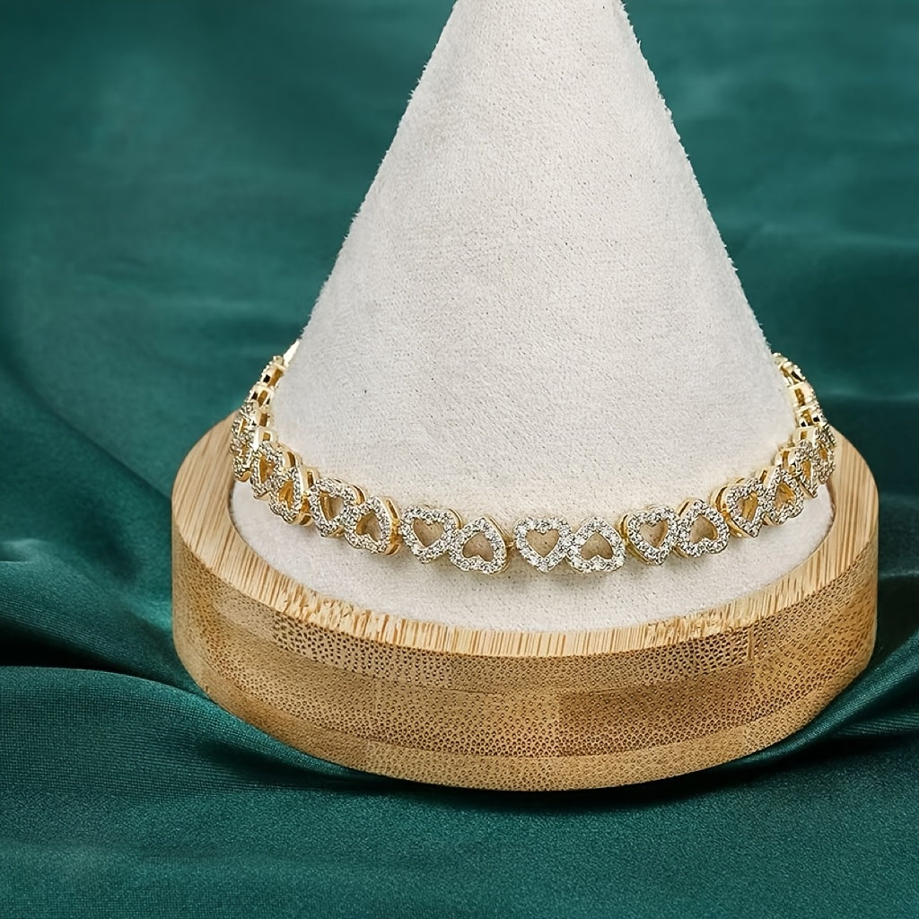 Heart-Shaped Rhinestone Cubic Zirconia Bracelet Adjustable Jewelry for Women