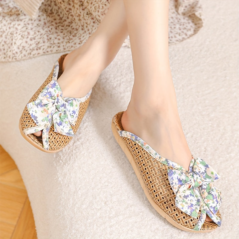 Women Summer Woven Grass Slippers Non-Slip Indoor Shoes
