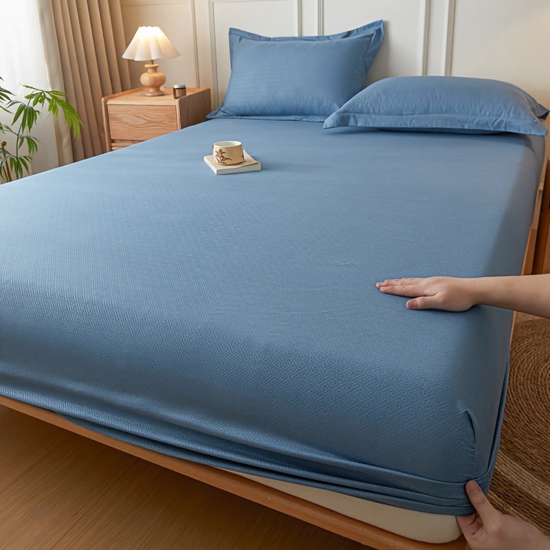 Light Blue Beige Full Wrap Fitted Sheet Non-Slip All-Season Bedding