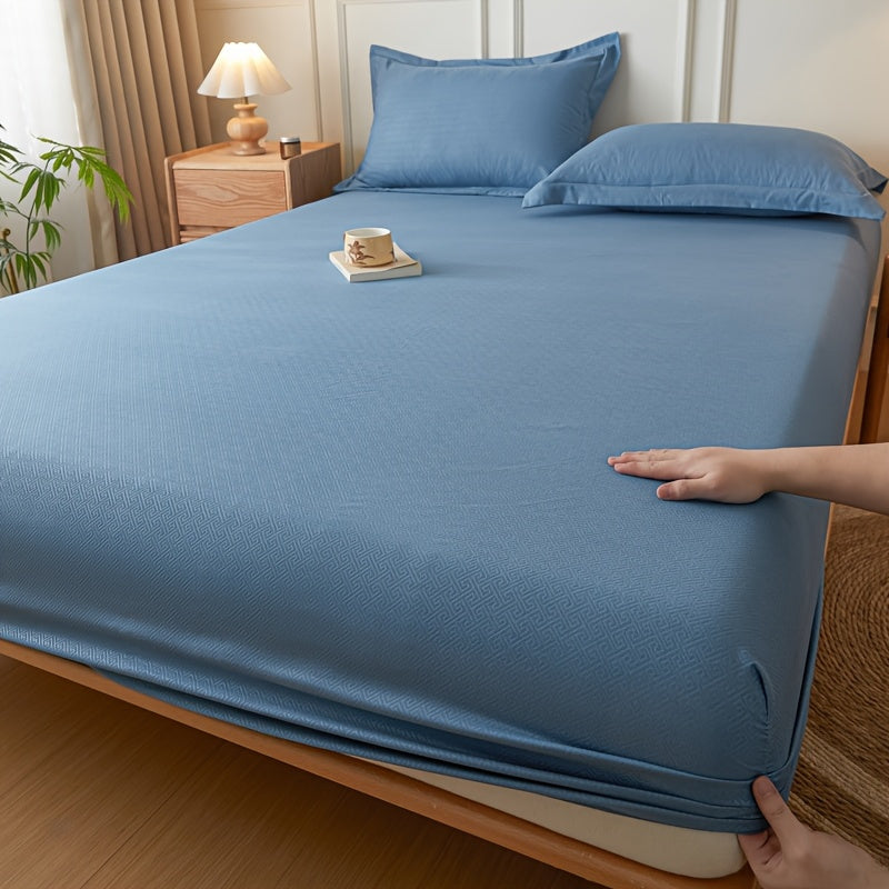 Light Blue Beige Full Wrap Fitted Sheet Non-Slip All-Season Bedding