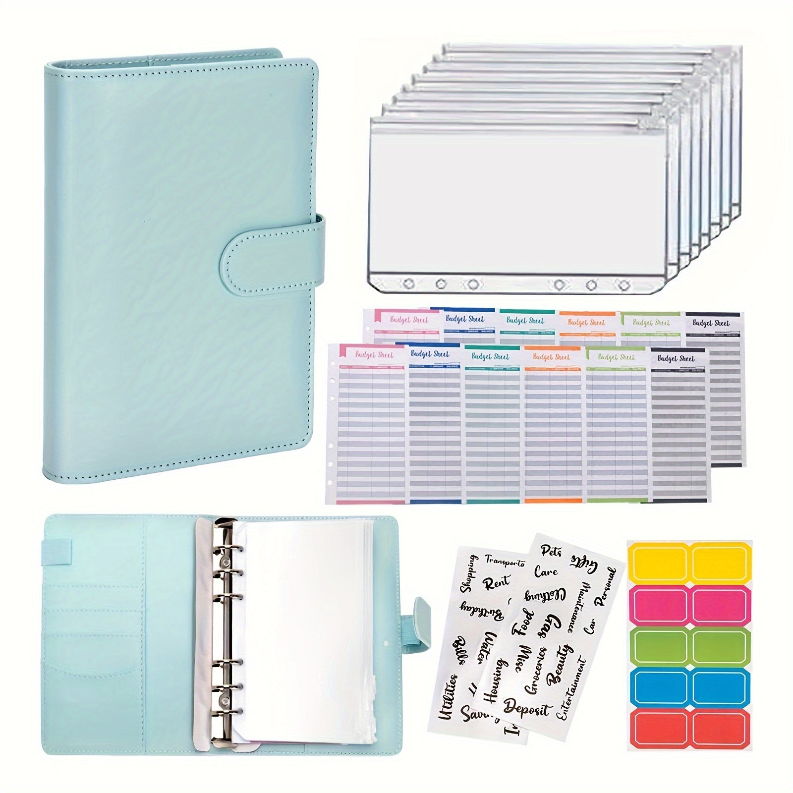 Faux Leather Budget Binder with Zipper Cash Envelopes A6 Organizer