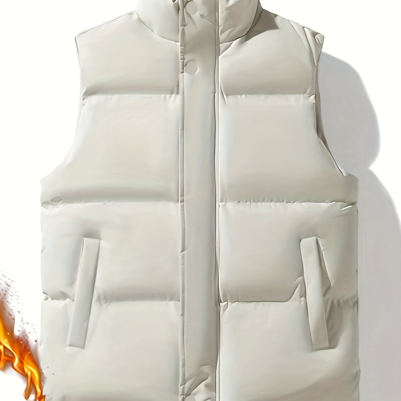 Men's Polyester Vest with Stand Collar Full Zip Solid Color Casual Autumn Winter