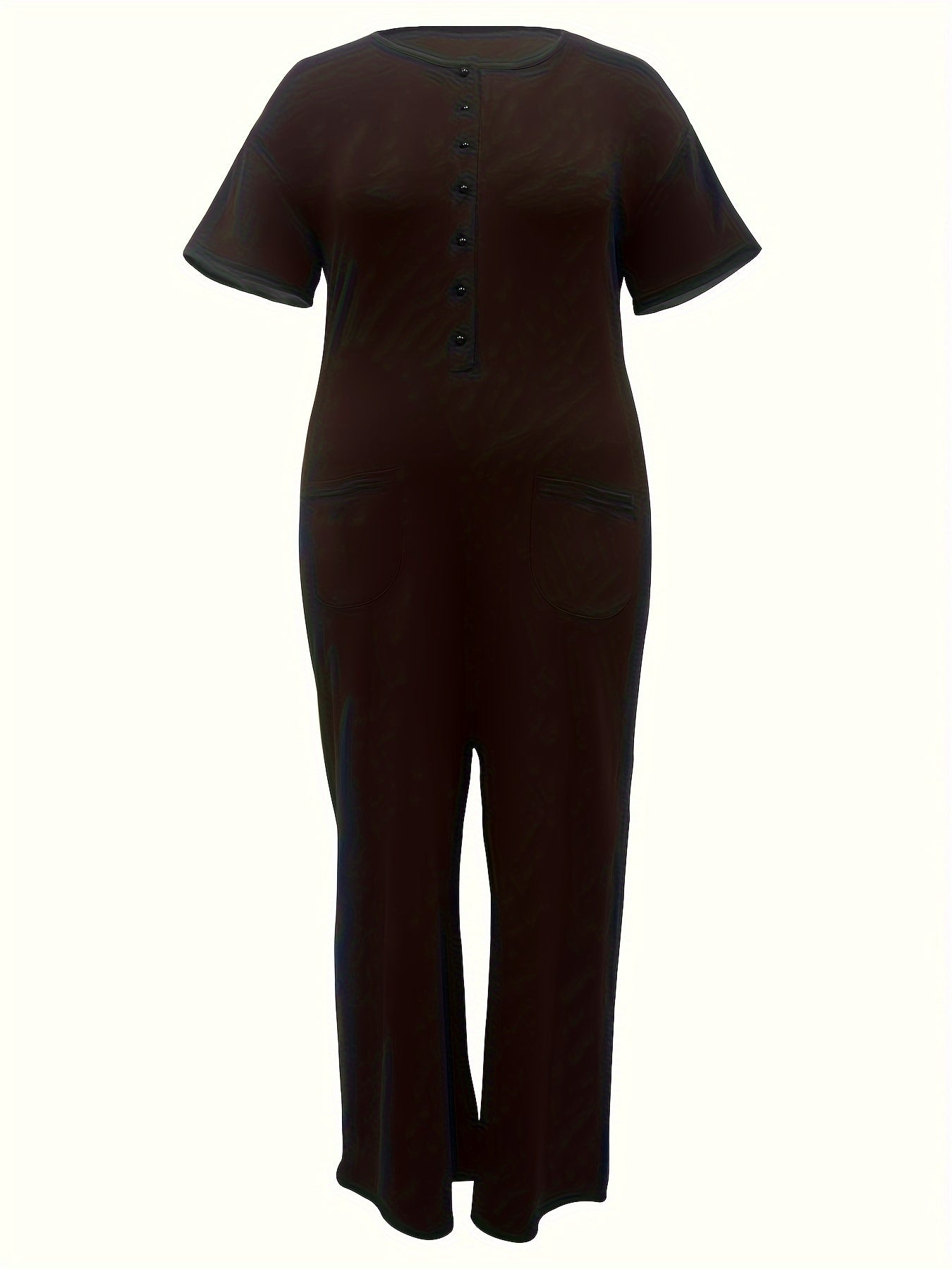 Plus Size Women’s Solid Short Sleeve Jumpsuit With Pockets