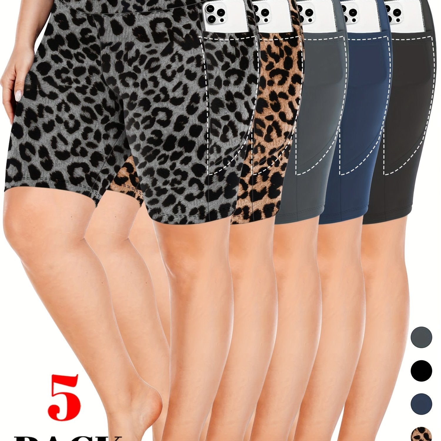 Women Plus Size Biker Shorts High Waist Crescent Moon Pockets Breathable