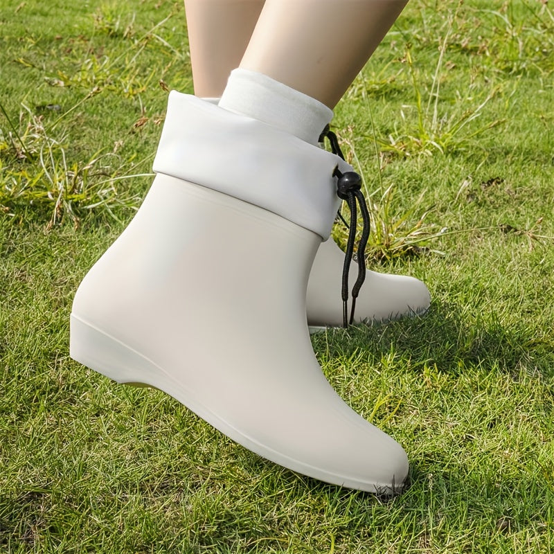 Women's Foldable Rain Boots with Adjustable Drawstring, Lightweight PVC, All-Season