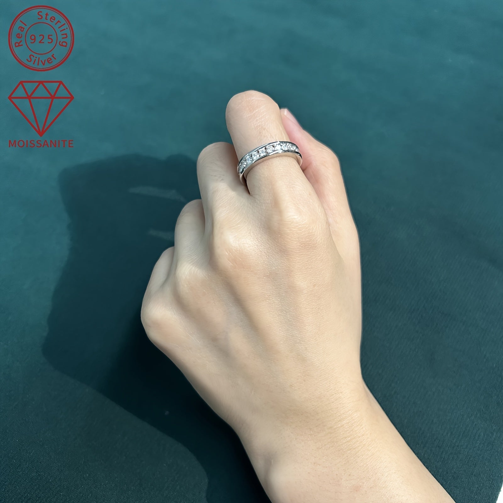 Women's 925 Silver Eternal Wedding Ring with Round Synthetic Moissanite 2.5mm 1.32-1.62ct