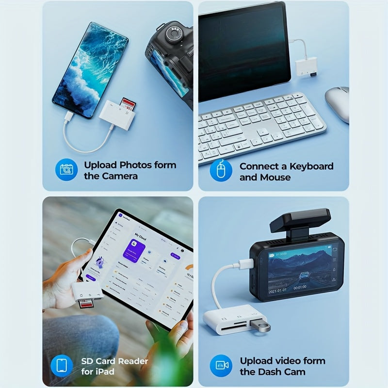 Lector de tarjetas SD USB-C 3 en 1, transferencia de datos de alta velocidad, compatible con MacBook, iPad Pro, Galaxy S10, Dell XPS