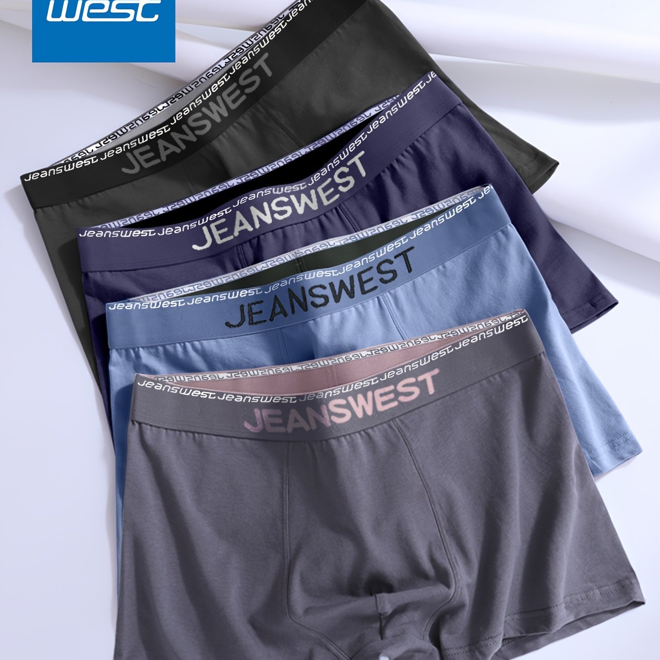 Men's Cotton Boxer Briefs 4 Pack Breathable Stretch Jacquard Waistband