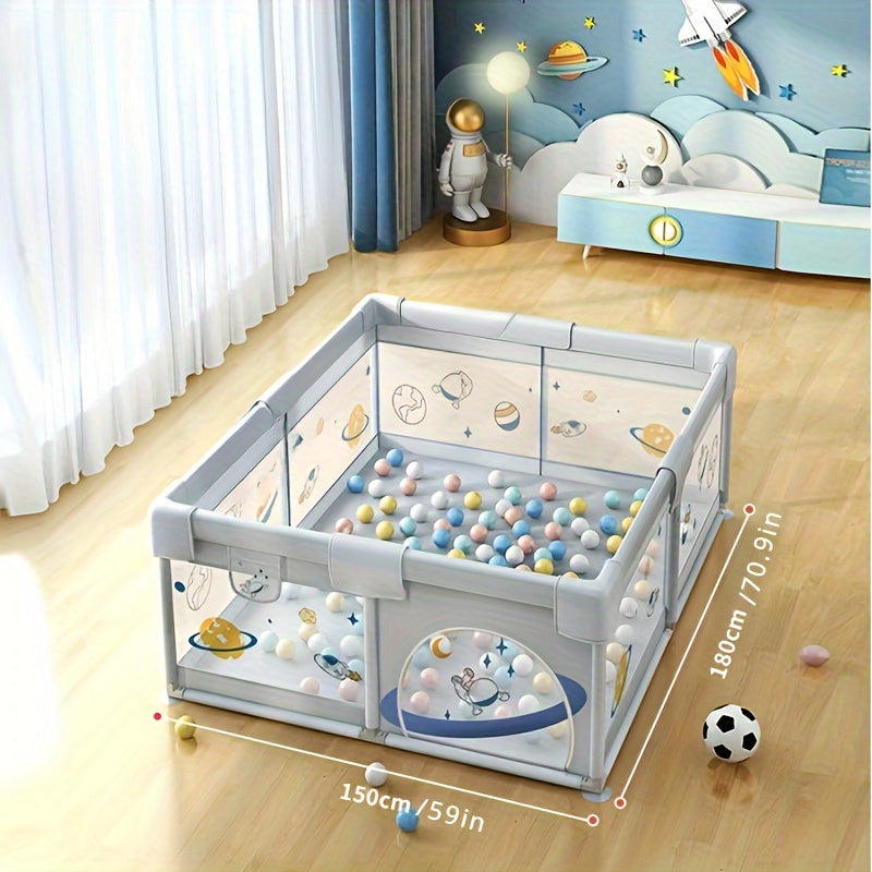 Children's Playpen with Gate Gray 149x180cm Indoor Outdoor Non-Slip Mesh