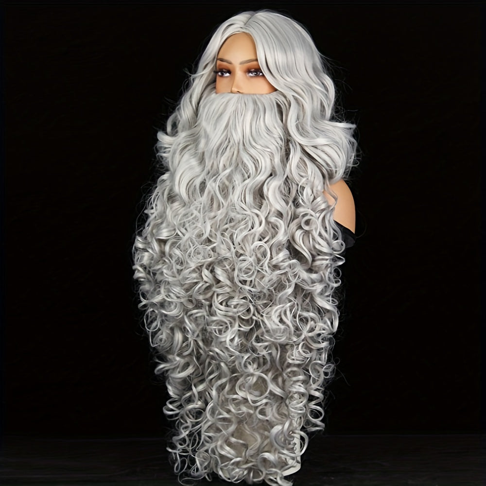 Santa Claus Beard Wig Men’s Costume Accessory White Curly Polyester Heat Resistant