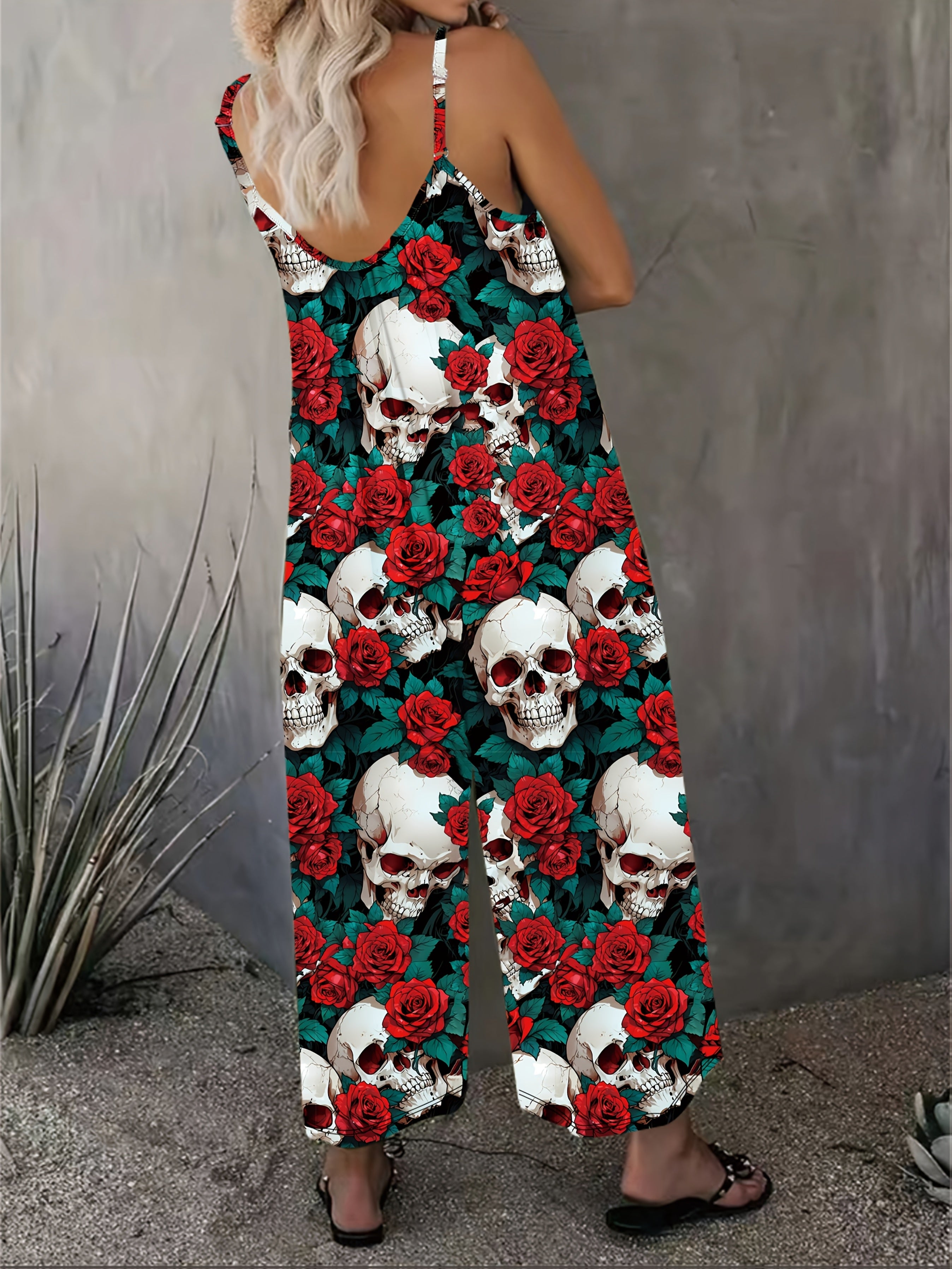 Women’s Floral Print Jumpsuit Polyester Spandex Crew Neck All Seasons