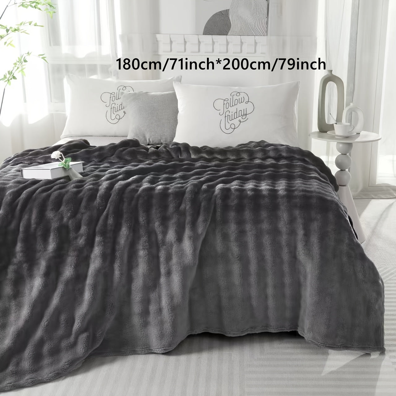 Hypoallergenic Polyester Bed Blanket Faux Rabbit Fur Plush Throw for Bedroom Sofa Travel