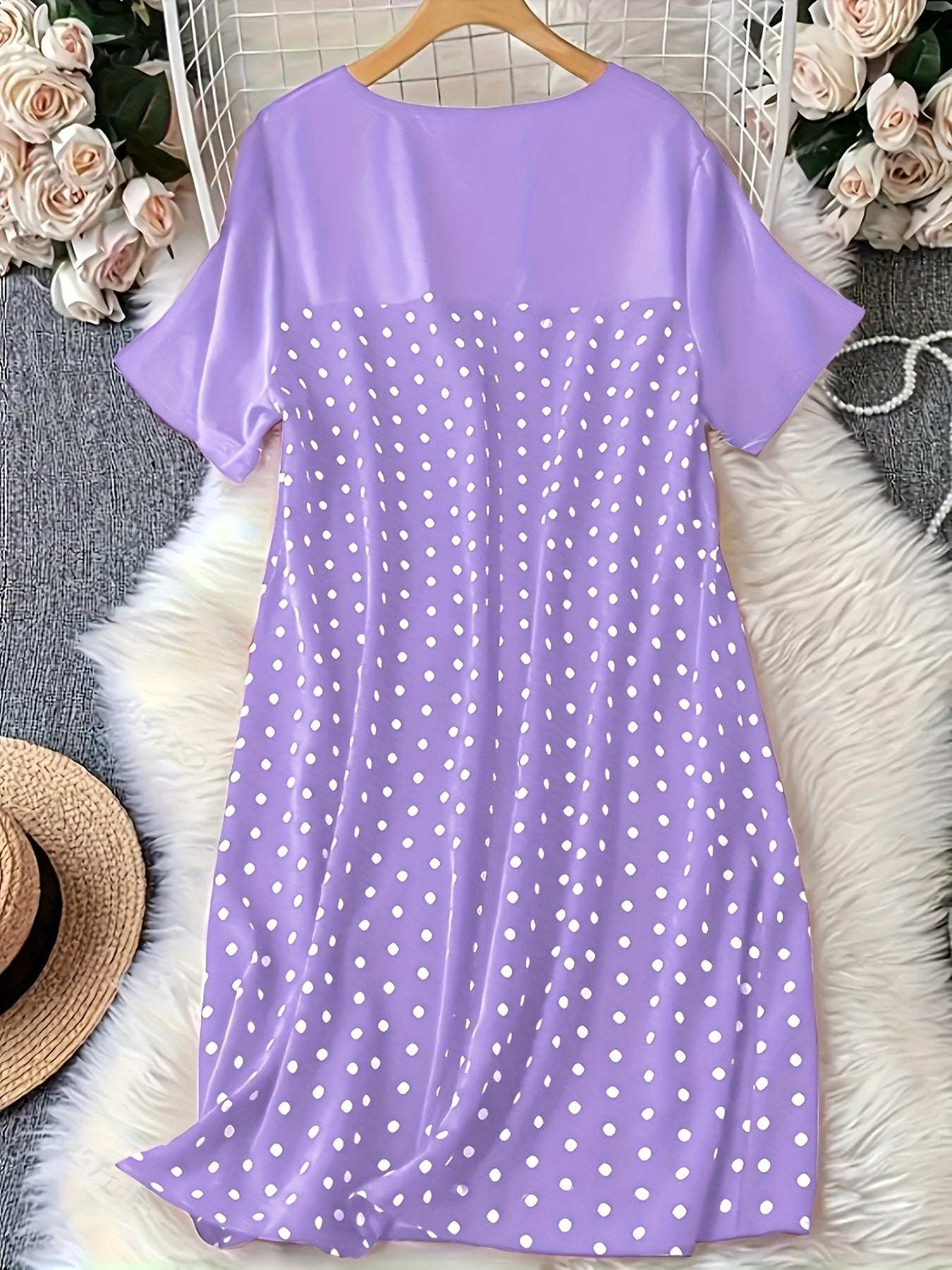 Women's Plus Size Polka Dot Short Sleeve Nightdress Sleepwear