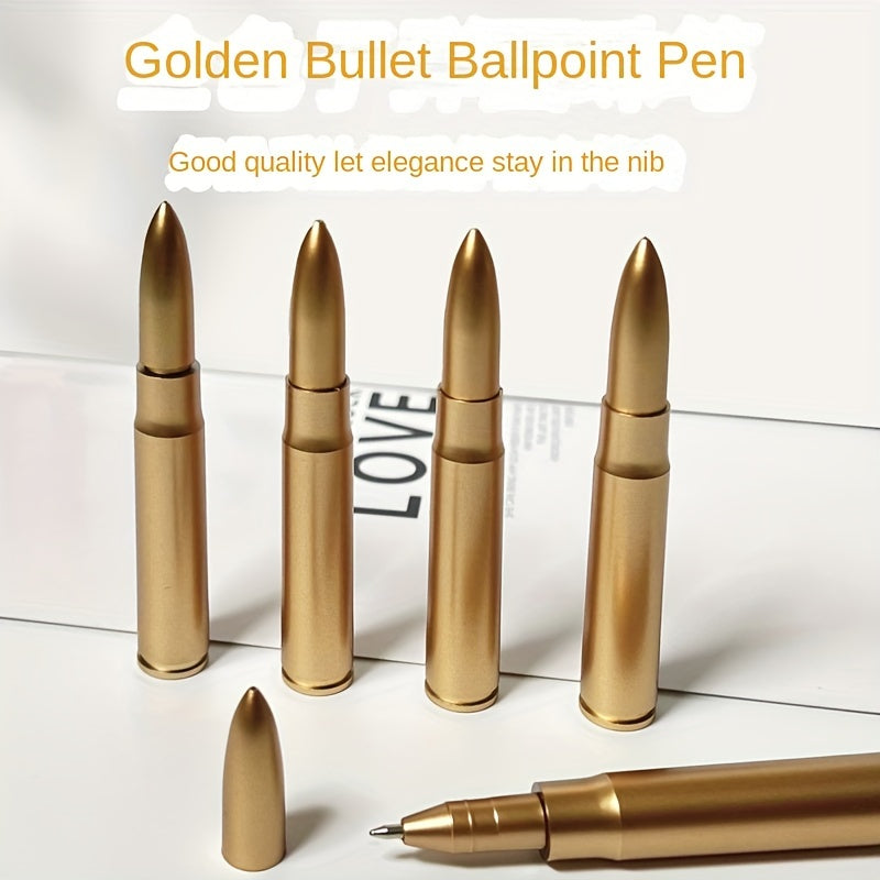 Set of 6 Golden Bullet Shaped Ballpoint Pens with Click-Off Cap Blue Ink Medium Point