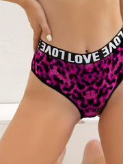 Women's Leopard Print Briefs with Letter Tape Design Comfortable Lingerie
