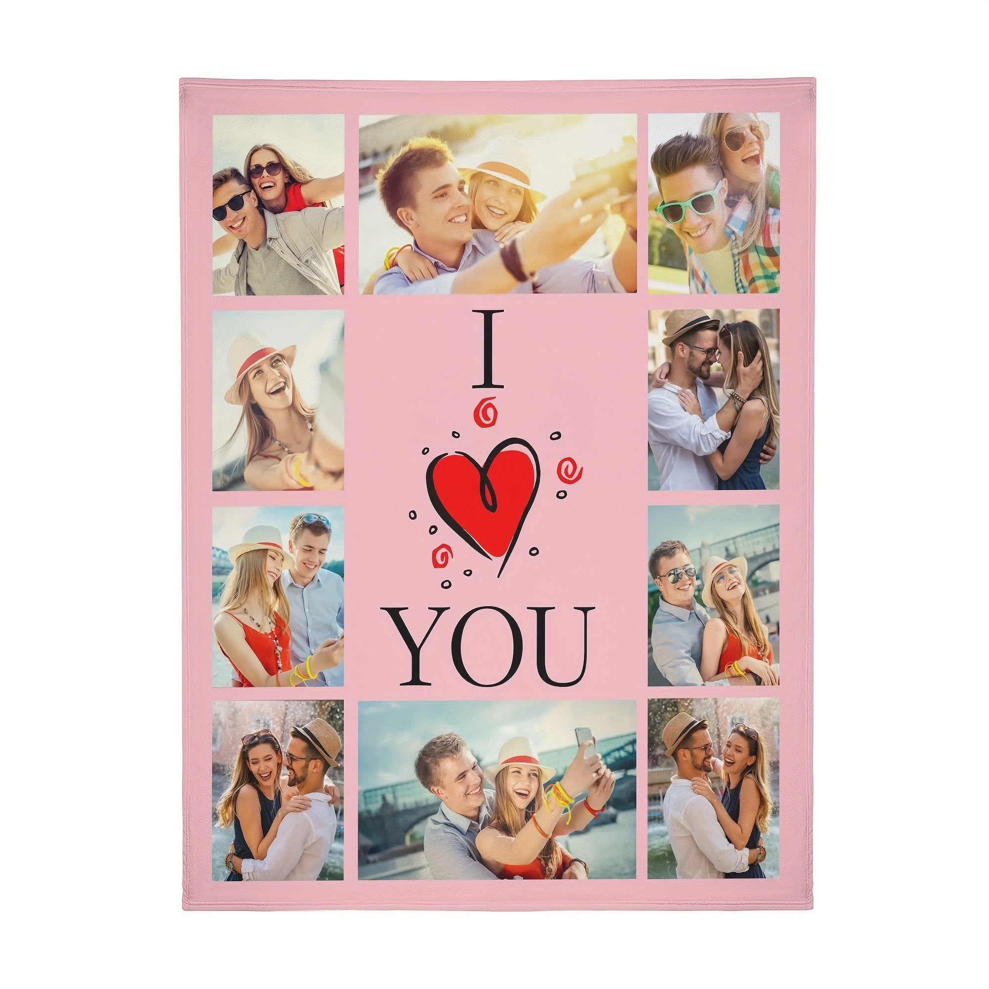 Personalized Flannel Photo Blanket with Custom Text for Couples and Families