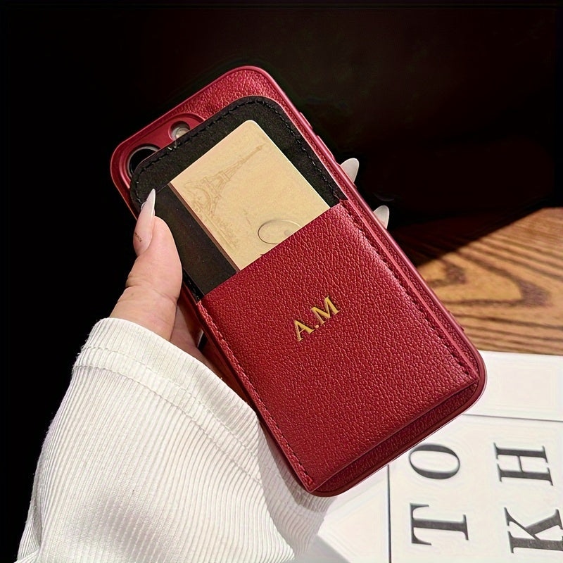 Golden Letter Faux Leather Phone Case for iPhone with Card Slot Shockproof Back Cover