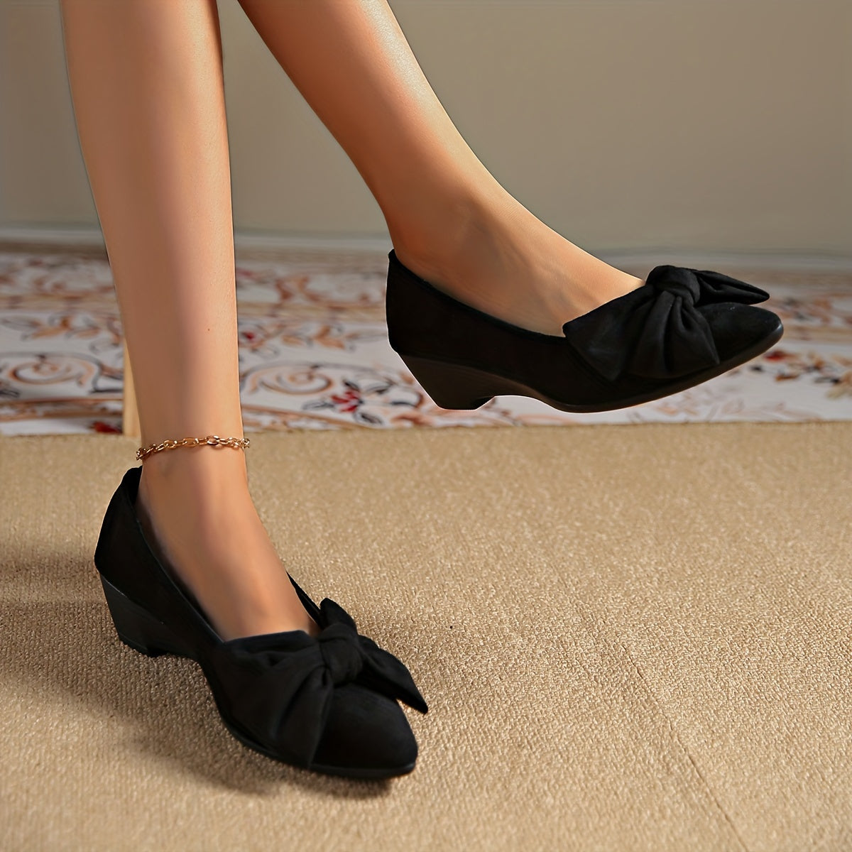 Women's Bow-Decorated Pointed-Toe Mary Jane Flats Casual Dress Shoes