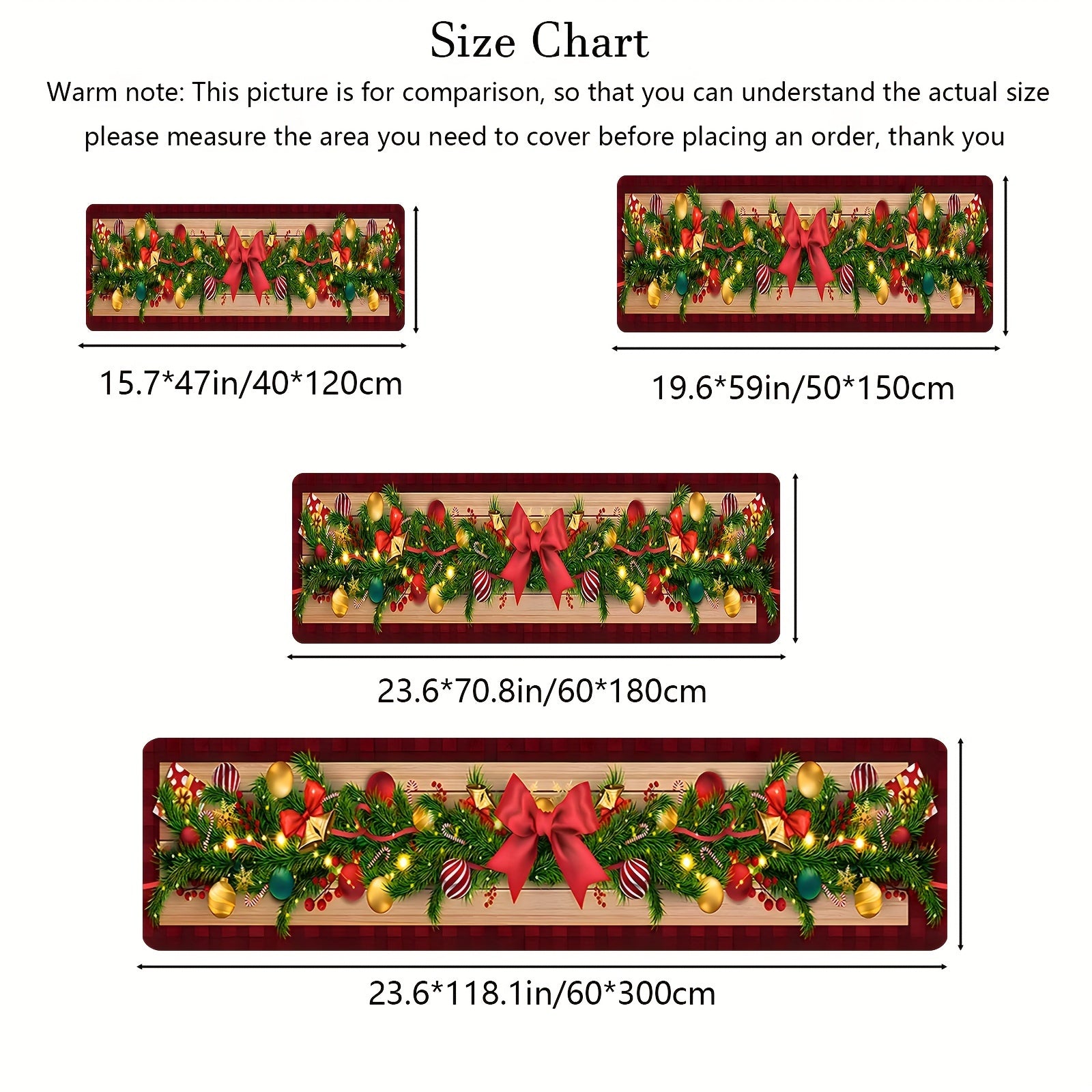 Christmas Runner Rug Festive Tree Ornaments Non-Slip Stain Resistant Hallway Decor