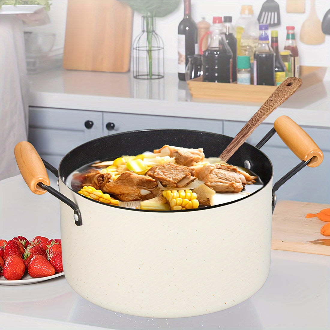 Cast Iron Soup Pot with Non-Stick Coating and Tempered Glass Lid 3 Quart