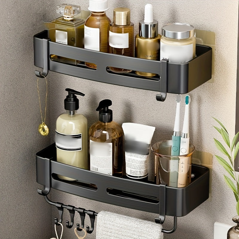 Wall-Mounted Bathroom Storage Rack Aluminum No-Drill Shower Shelf for Shampoo and Cosmetics