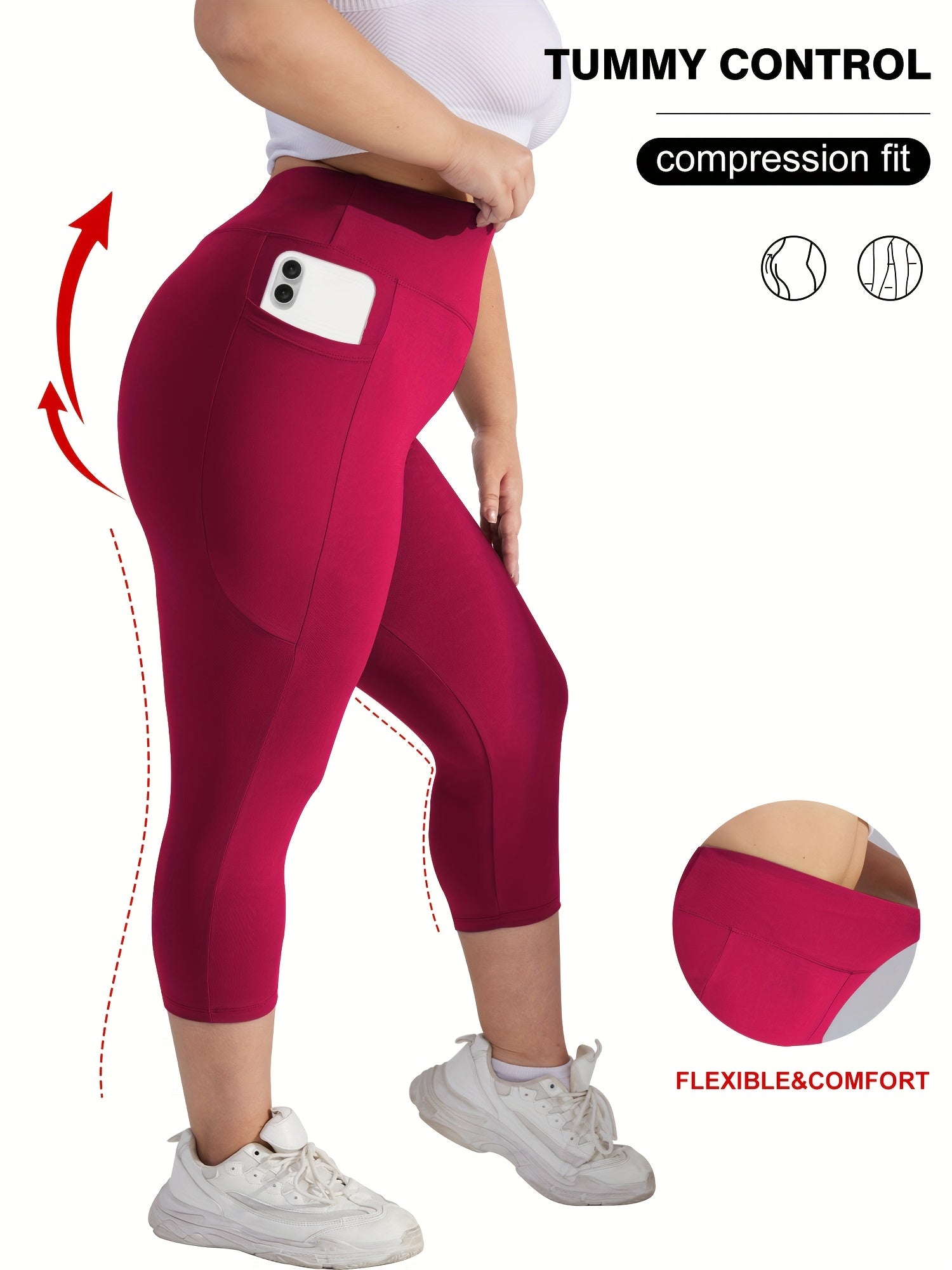 Women Plus Size High-Waist Tummy Control Capri Pants Yoga Leggings