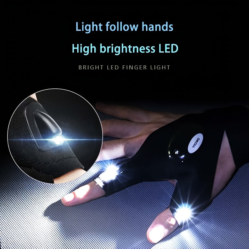 Unisex LED Flashlight Gloves 1/2 Pair, Hands-Free Work Lighting Gifts
