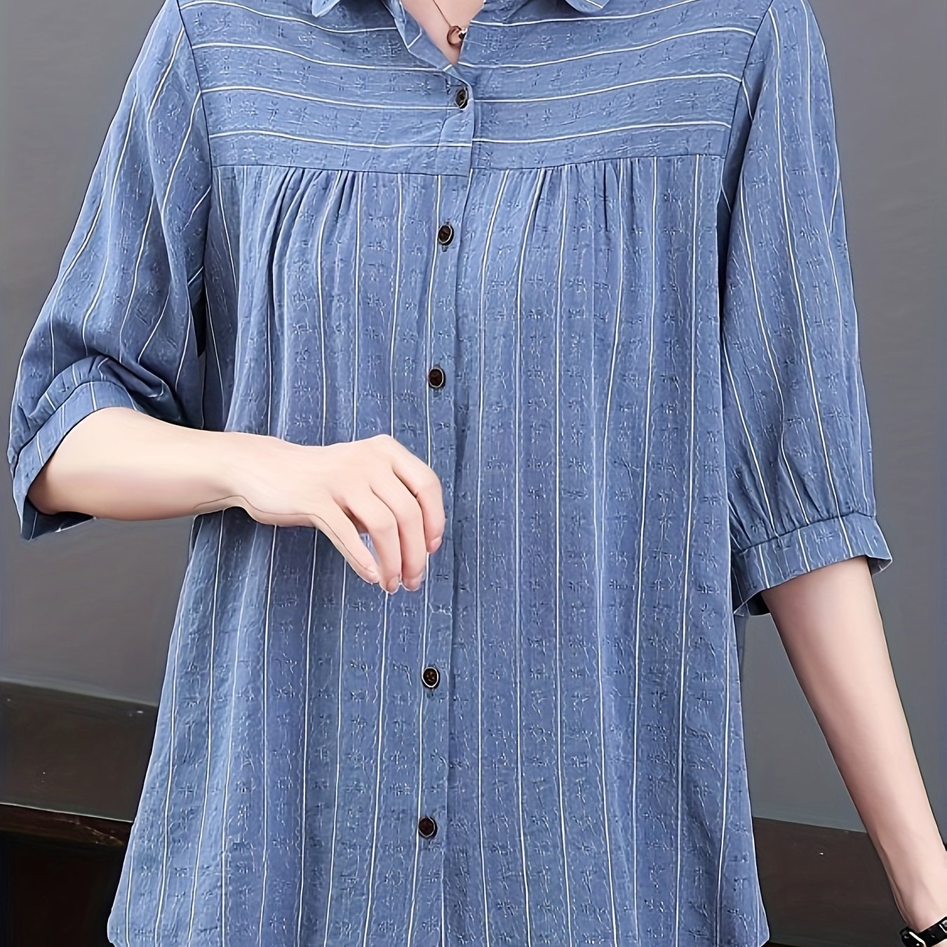 Women's Striped Cotton Shirt with Half Sleeves for Spring and Summer