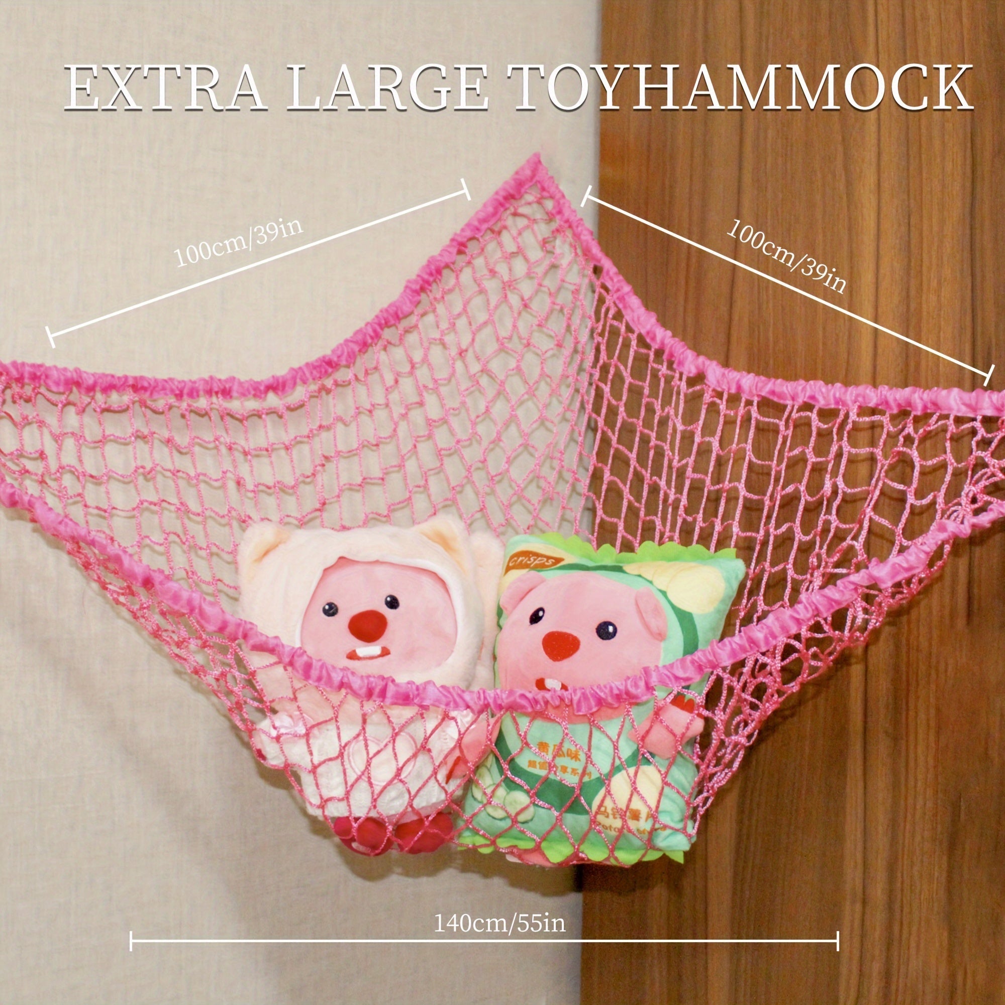 Organizador de paredes para colecciones de muñecas con ganchos y hamaca de red para peluches