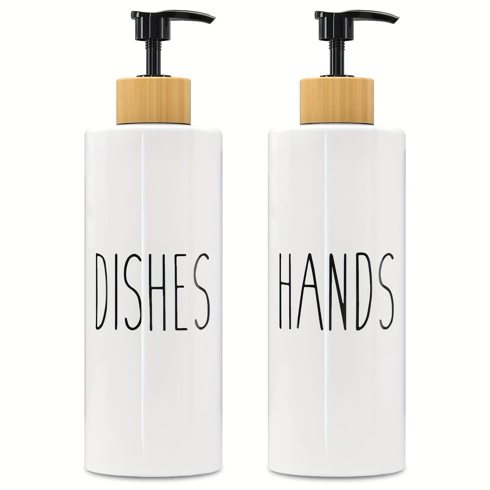 Set of 2 Refillable Soap Dispensers with 16.91oz PET Plastic Bottles and Wooden Tray