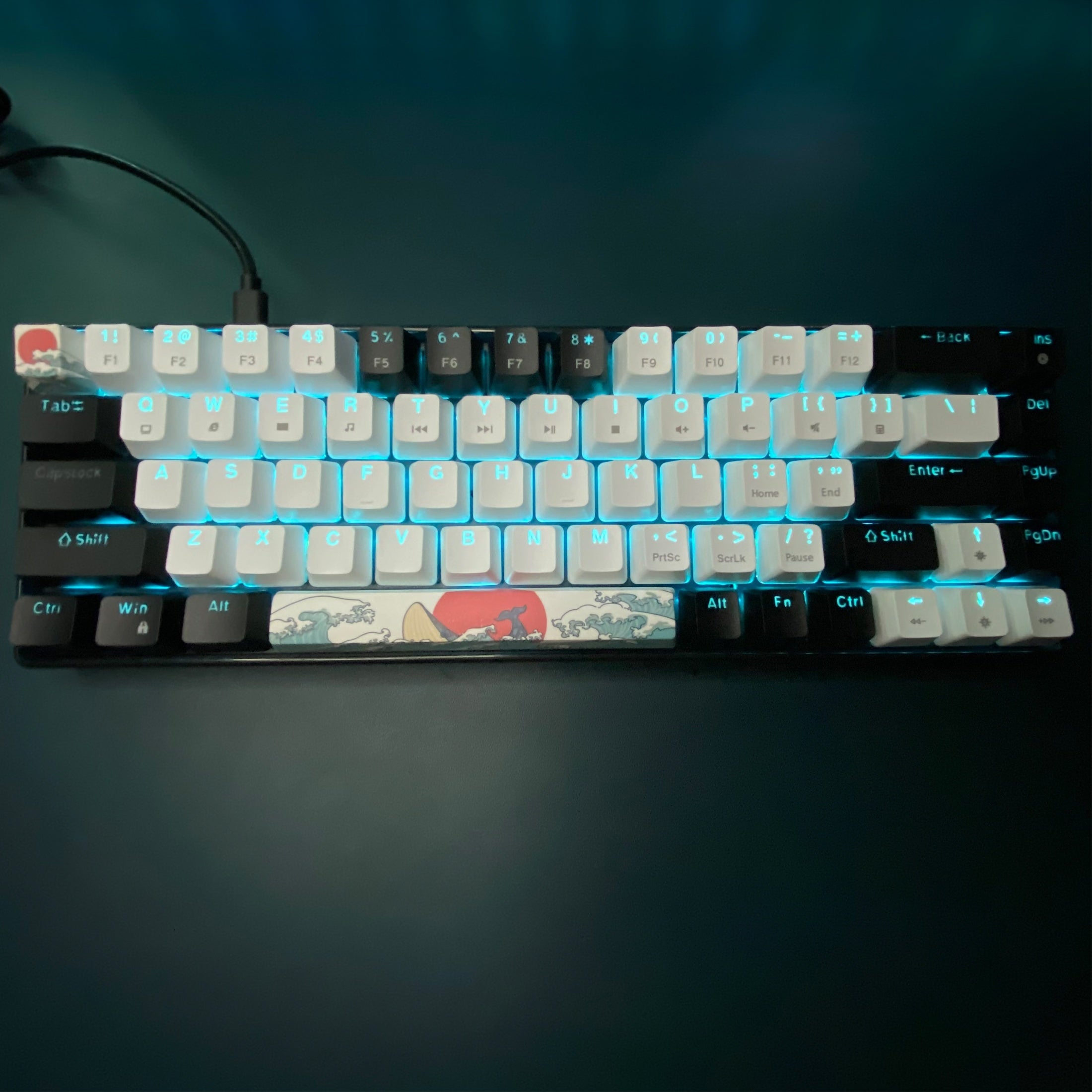 68-Key Mechanical Gaming Keyboard with Blue Backlight Hot-Swappable Switches and Detachable Cable