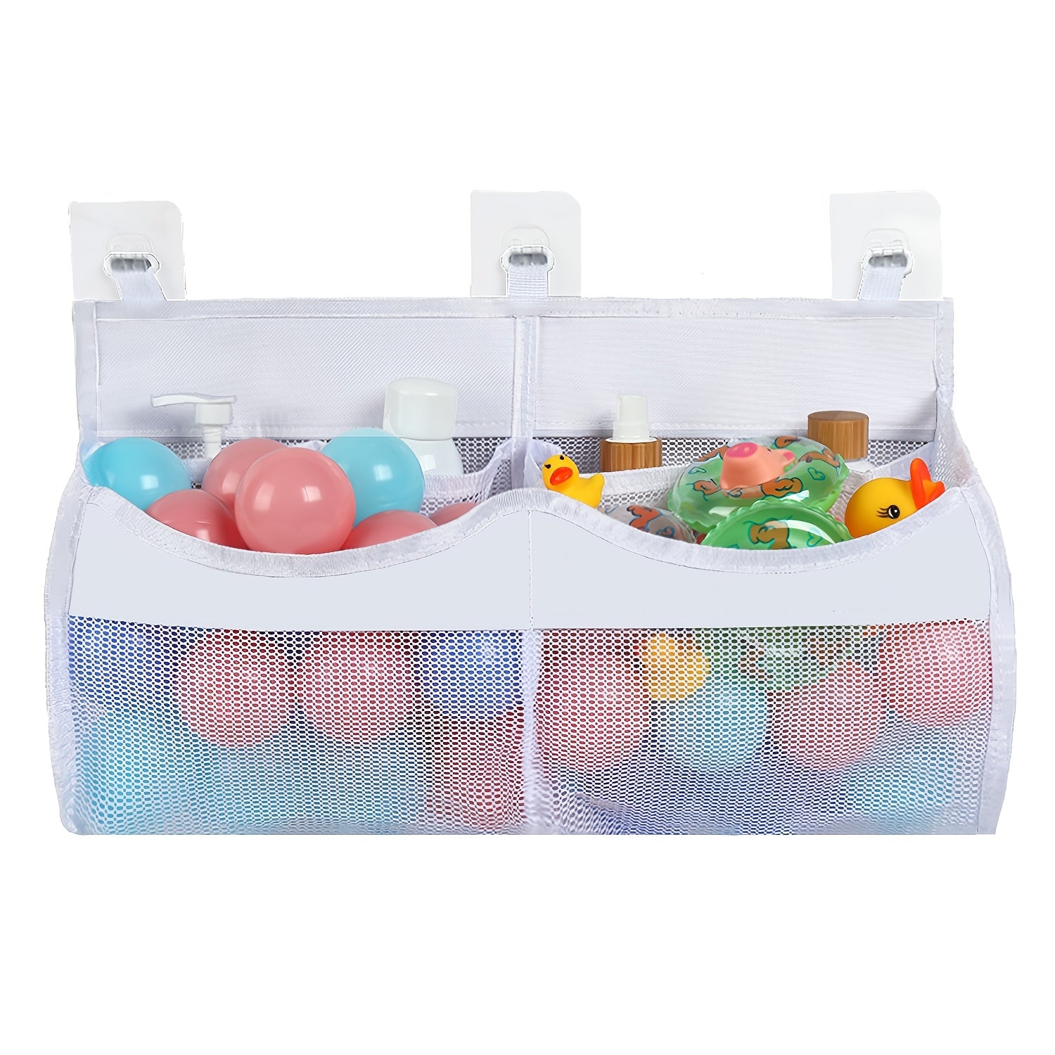 Large Capacity Mesh Bath Toy Organizer Wall Mount Storage Bag for Bathroom Kids