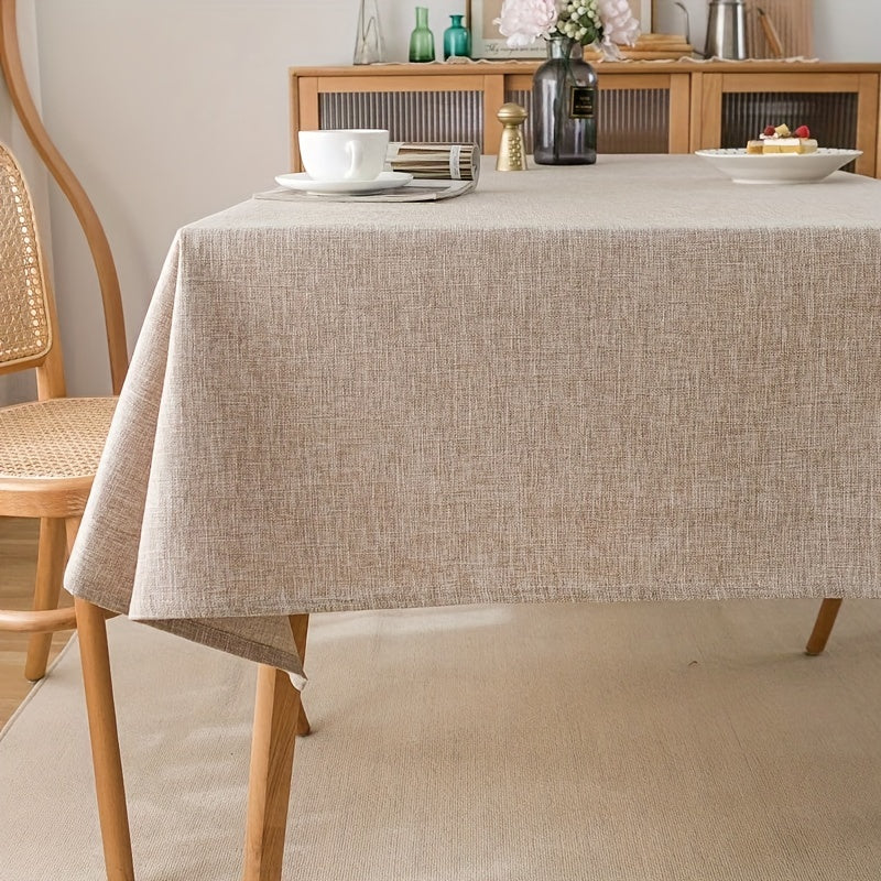 Beige Polyester Rectangular Tablecloth for Picnic and Holiday Gatherings